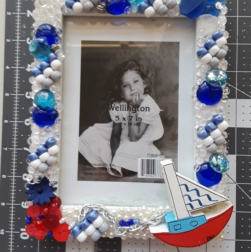 Upcycled 5x7 Sailboat photo frame